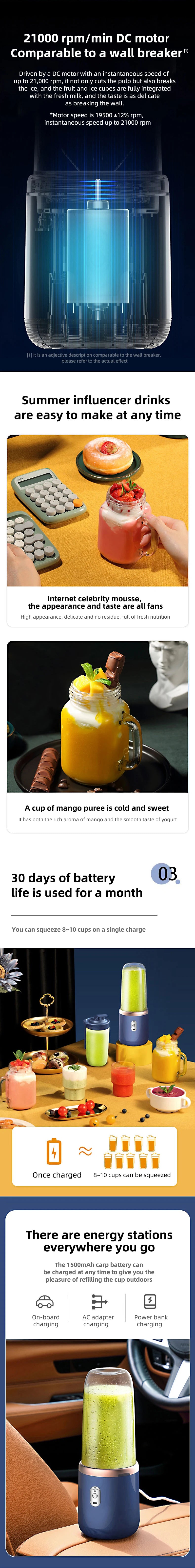 Electric Portable Juicer Blender 400ml USB Charging Fruit Smoothie Maker for Lemon Orange - Compact Juicing Cup Smoothie Blender