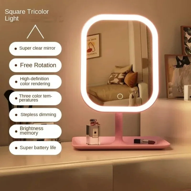 Makeup Mirror with 3 Colors LED Light Dimmable Touch Screen Vanity Mirrorr 270-degree Rotation Adjustable Portable Travel Mirror