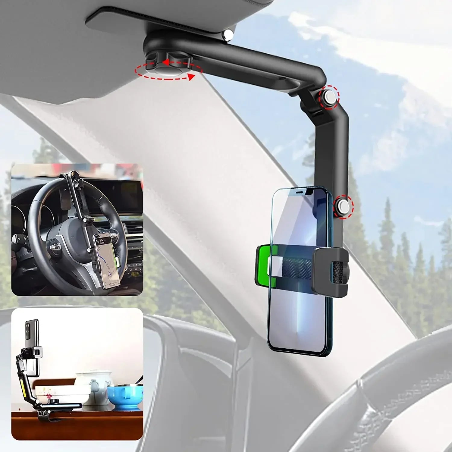1080° Rotating Sun Visor Cellphone Car Holder Universal Phone Holder Multi-function Mobile For IPhone 7 Inch Support Telephone