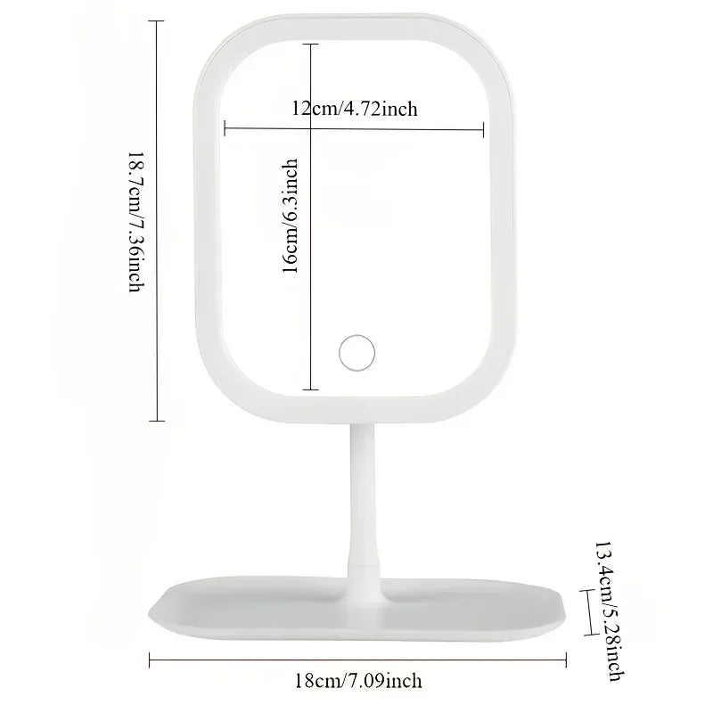 Makeup Mirror with 3 Colors LED Light Dimmable Touch Screen Vanity Mirrorr 270-degree Rotation Adjustable Portable Travel Mirror