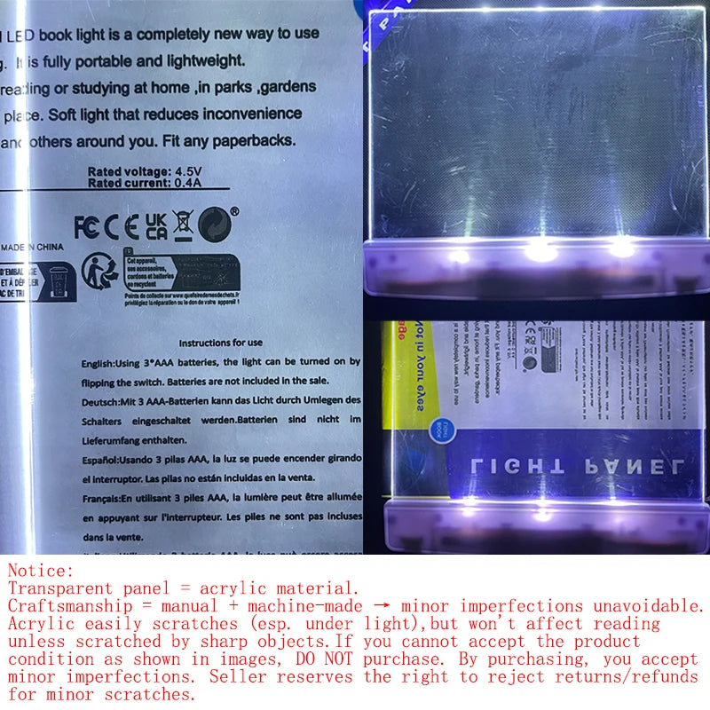 1Pc LED Flat Panel Night Vision Reading Light Eye Protection Reading Light Student Night Light Creative LED Book Eye Care Light