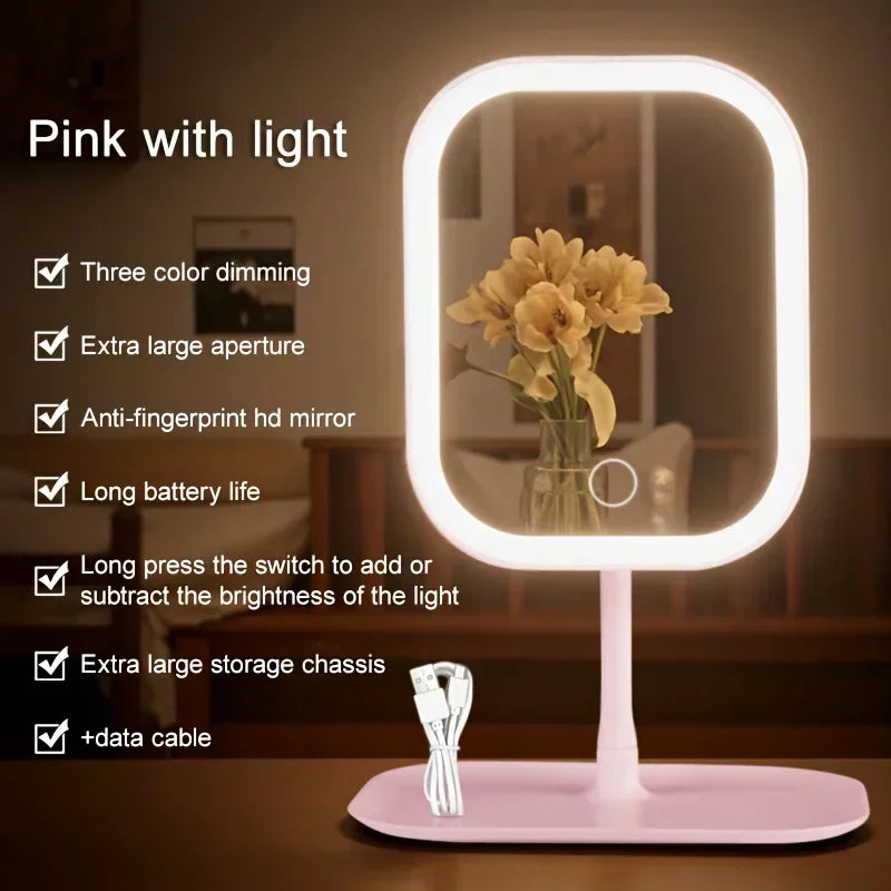 Makeup Mirror with 3 Colors LED Light Dimmable Touch Screen Vanity Mirrorr 270-degree Rotation Adjustable Portable Travel Mirror