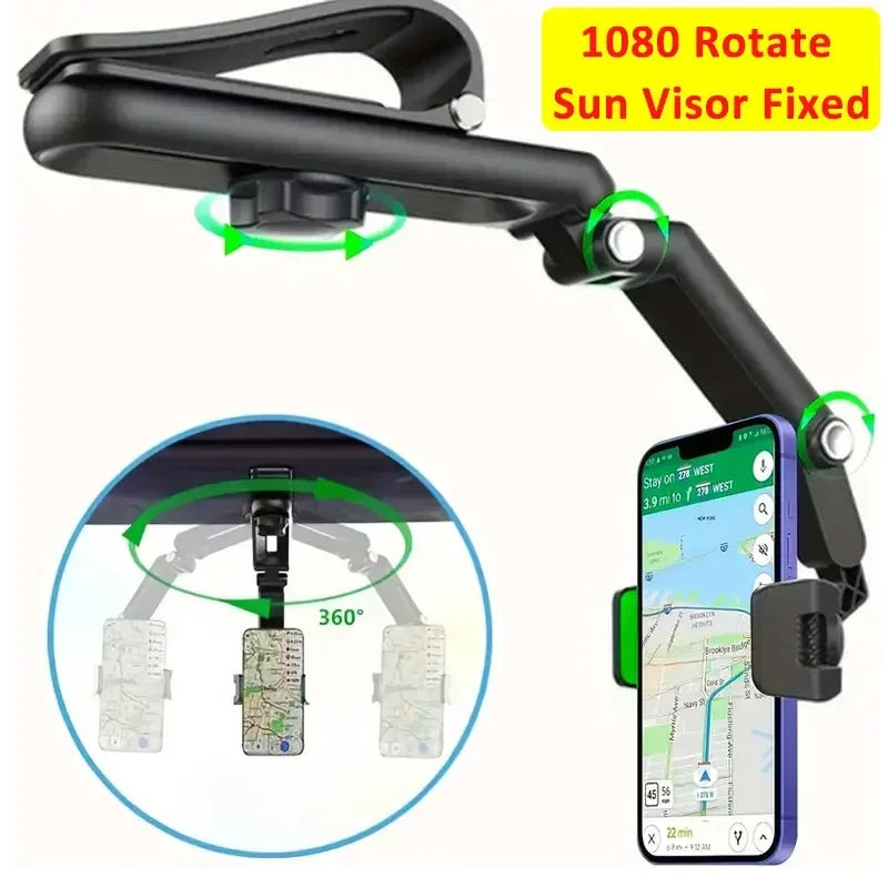1080° Rotating Sun Visor Cellphone Car Holder Universal Phone Holder Multi-function Mobile For IPhone 7 Inch Support Telephone