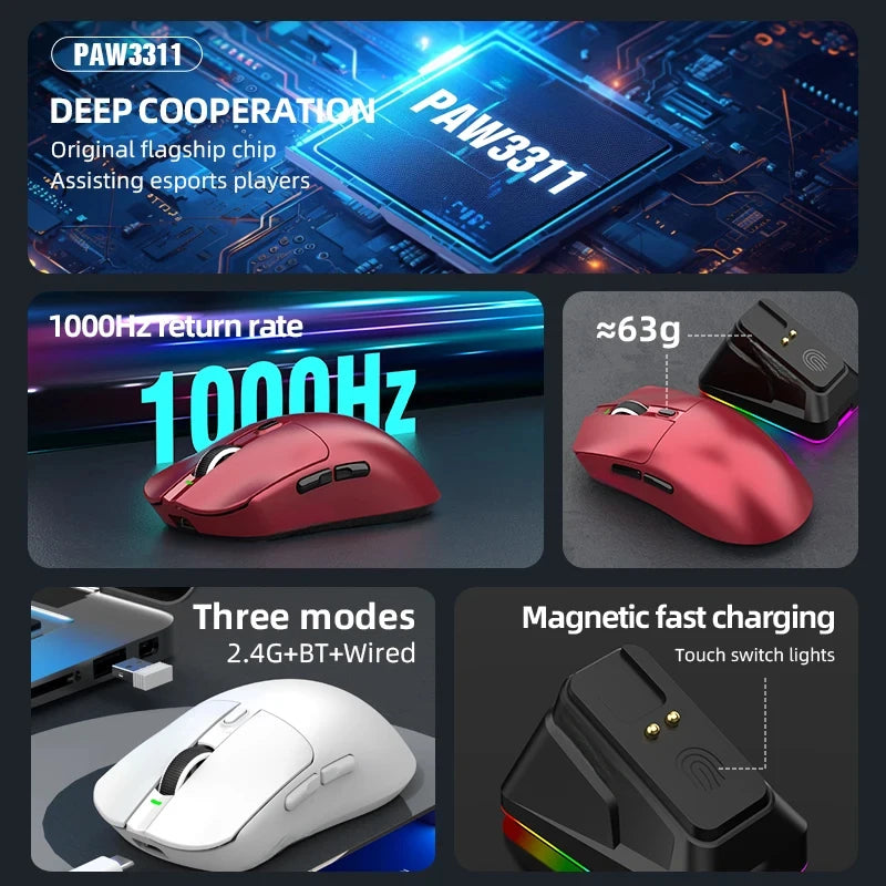 New X11 Bluetooth Wireless Mouse Game Three-Mode E-Sports Laptop PAW311 Desktop Computer Lightweight Magnetic Charging