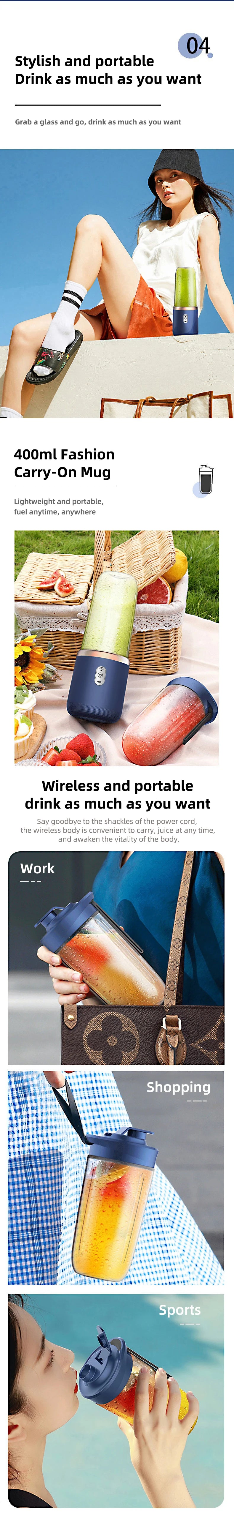 Electric Portable Juicer Blender 400ml USB Charging Fruit Smoothie Maker for Lemon Orange - Compact Juicing Cup Smoothie Blender