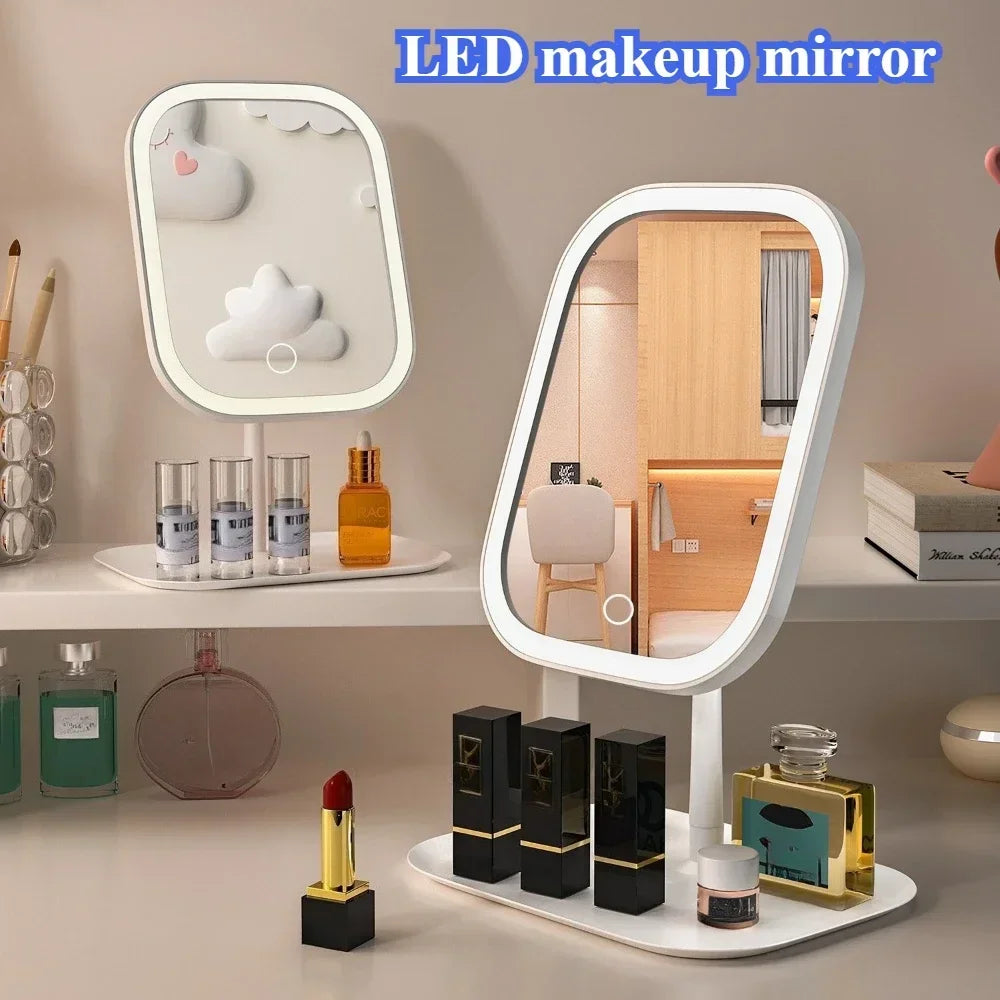 Makeup Mirror with 3 Colors LED Light Dimmable Touch Screen Vanity Mirrorr 270-degree Rotation Adjustable Portable Travel Mirror