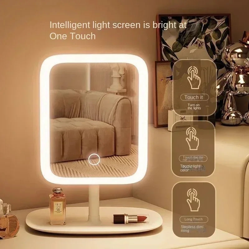 Makeup Mirror with 3 Colors LED Light Dimmable Touch Screen Vanity Mirrorr 270-degree Rotation Adjustable Portable Travel Mirror